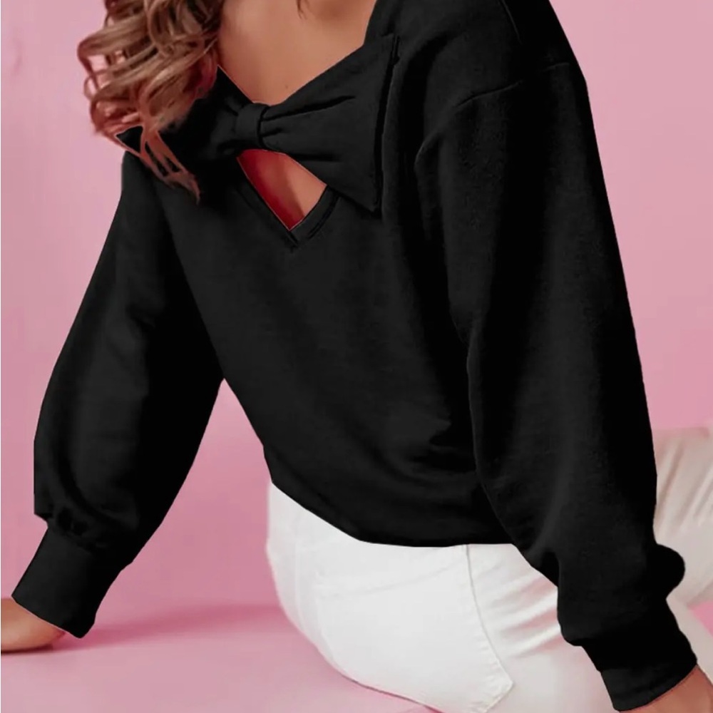 Elegant Black Bow Detail Women's Top